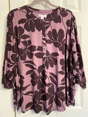 Liz Claiborne Dusty Pink & Plum Floral Henley Tunic